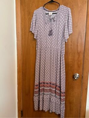 Knox Rose Lavender Print Maxi Dress with Tassel Tie